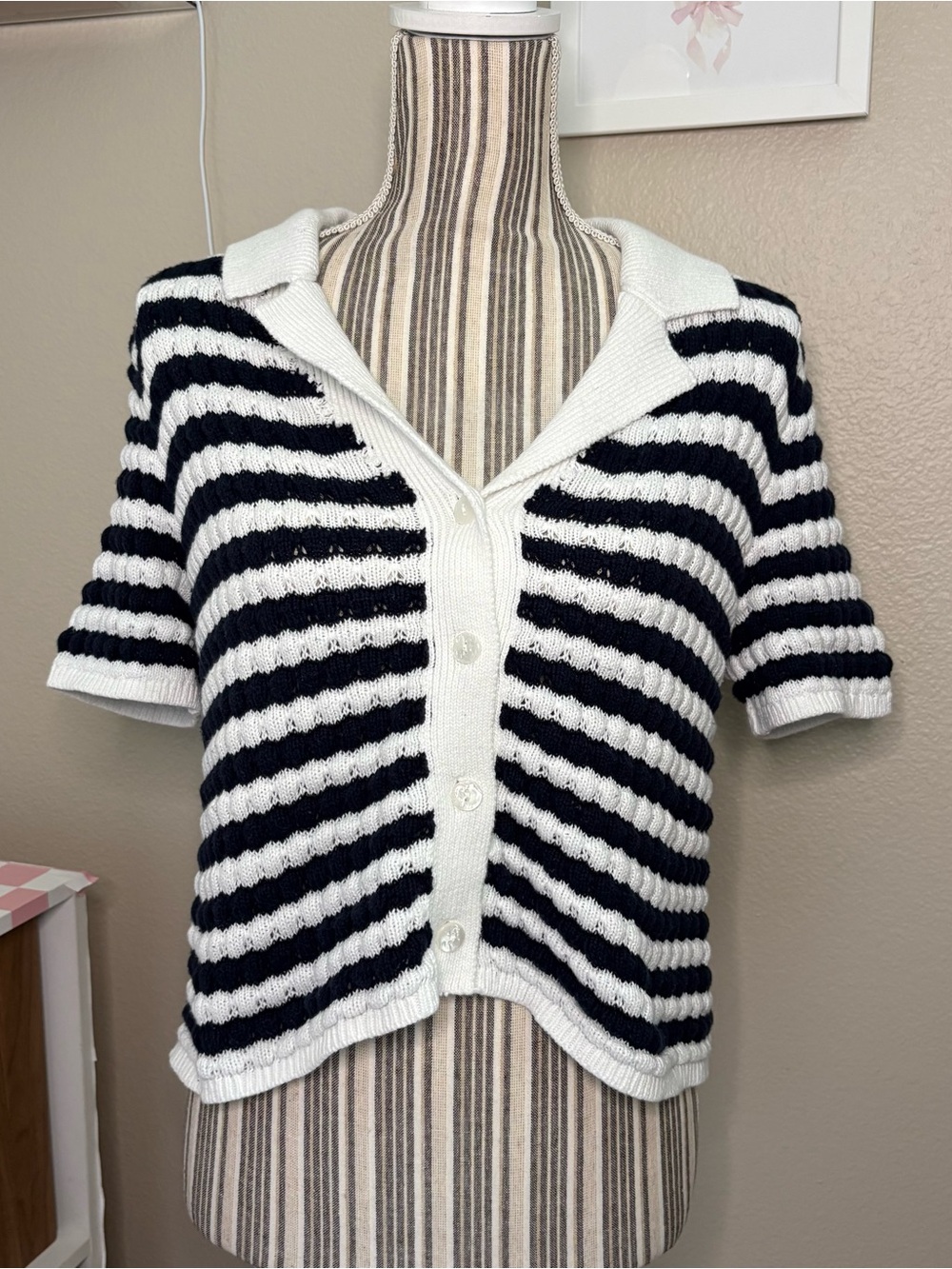 Old navy Striped Short-Sleeve Button Top petite small old money beach knitted